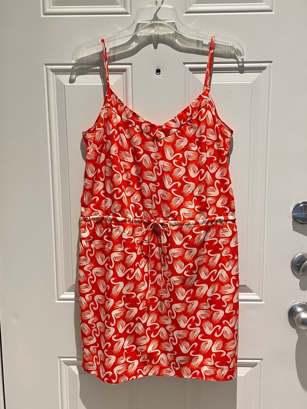 Porridge Anthropologie Red White Swan Spaghetti Strap A-Line Dress Size Medium